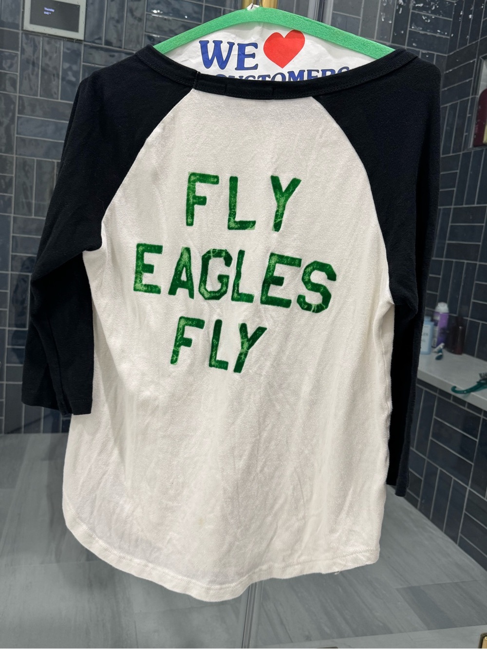 Junk Food Clothing Philadelphia Eagles White and Black Raglan Long Sleeve Tee - Picture 4 of 9